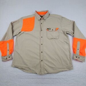 Gander Mountain Hunting Padded Shoulder Shirt Mens XL Khaki Orange Cotton **READ